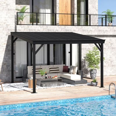 Veikous 10 x 8ft. Patio Covers with Metal Roof Wall-Mount Gazebo Pergola