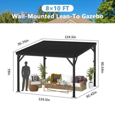 Image showing  10 x 8ft. Patio Covers with Metal Roof Wall-Mount Gazebo Pergola