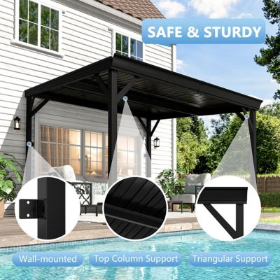 Image showing  10 x 8ft. Patio Covers with Metal Roof Wall-Mount Gazebo Pergola