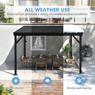Image showing  10 x 8ft. Patio Covers with Metal Roof Wall-Mount Gazebo Pergola