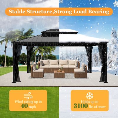 Image showing 3 th Veikous Aluminum Hardtop Gazebo with Netting and Double Roof
