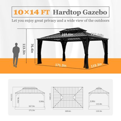 Image showing 5 th Veikous Aluminum Hardtop Gazebo with Netting and Double Roof