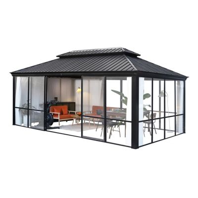 Image showing 1 th Veikous 16 x 12ft. Sunroom Aluminum Double Hardtop Gazebo with PC Mesh Screen