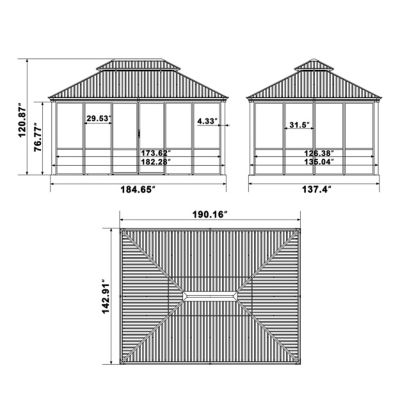 Image showing 4 th Veikous 16 x 12ft. Sunroom Aluminum Double Hardtop Gazebo with PC Mesh Screen