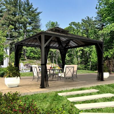 Veikous Aluminum Hardtop Gazebo with Netting and Roof