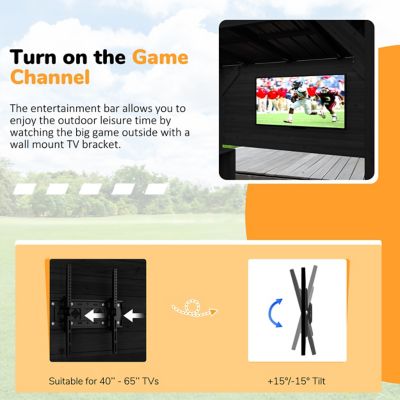 Image showing  8.5 x 6ft. Cedar Outdoor Gazebo Pergola Bar with Double-Sides Metal Sloped Roof and Storage Cabinet, Black