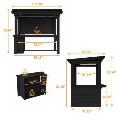 Image showing  8.5 x 6ft. Cedar Outdoor Gazebo Pergola Bar with Double-Sides Metal Sloped Roof and Storage Cabinet, Black