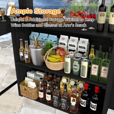 Image showing  8.5 x 6ft. Cedar Outdoor Gazebo Pergola Bar with Double-Sides Metal Sloped Roof and Storage Cabinet, Black