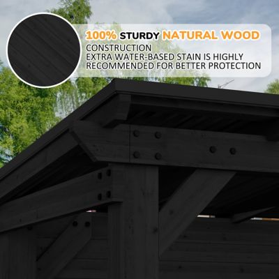 Image showing  8.5 x 6ft. Cedar Outdoor Gazebo Pergola Bar with Double-Sides Metal Sloped Roof and Storage Cabinet, Black