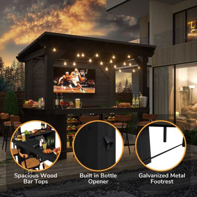 Image showing 5 th Veikous 8.5 x 6ft. Cedar Outdoor Gazebo Pergola Bar with Double-Sides Metal Sloped Roof and Storage Cabinet