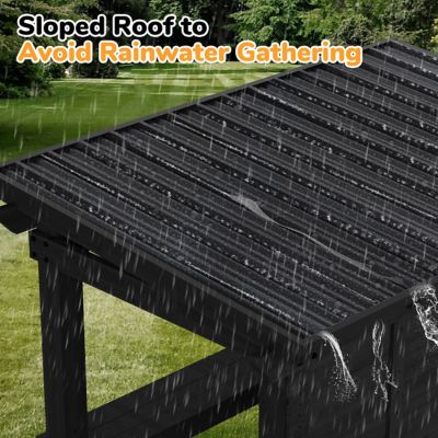 Image showing 7 th Veikous 8.5 x 6ft. Cedar Outdoor Gazebo Pergola Bar with Double-Sides Metal Sloped Roof and Storage Cabinet