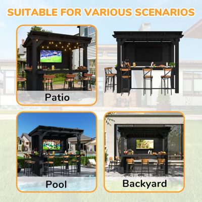 Image showing 8 th Veikous 8.5 x 6ft. Cedar Outdoor Gazebo Pergola Bar with Double-Sides Metal Sloped Roof and Storage Cabinet