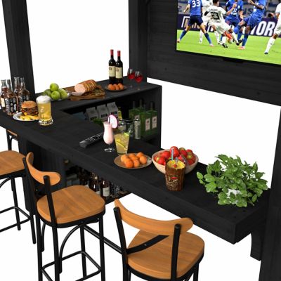 Image showing 9 th Veikous 8.5 x 6ft. Cedar Outdoor Gazebo Pergola Bar with Double-Sides Metal Sloped Roof and Storage Cabinet