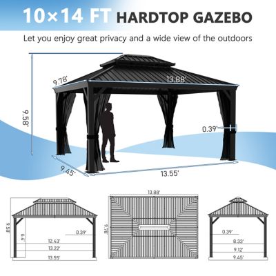 Image showing  10 ft. x 14 ft. Aluminum Hardtop Gazebo with Double Roof and Textilene Netting