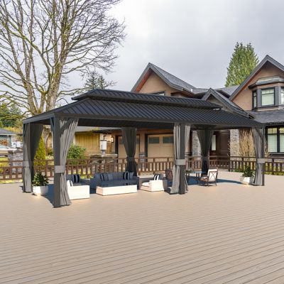 Veikous 24 ft. W x 12 ft. L Aluminum Double Hardtop Gazebo with Roof and Netting