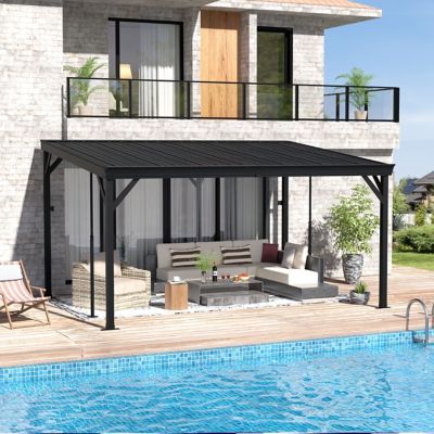 Veikous 10 x 14ft. Patio Covers with Metal Roof Wall-Mount Gazebo Pergola