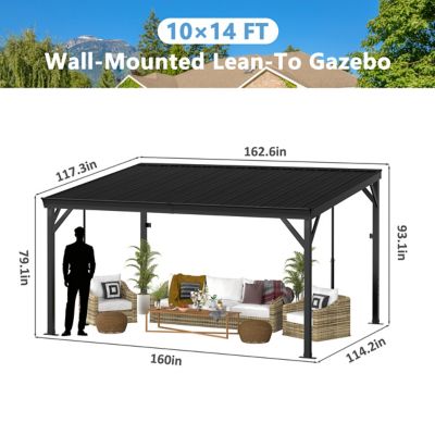 Image showing  10 x 14ft. Patio Covers with Metal Roof Wall-Mount Gazebo Pergola