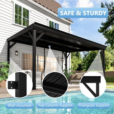 Image showing  10 x 14ft. Patio Covers with Metal Roof Wall-Mount Gazebo Pergola