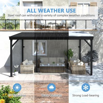 Image showing  10 x 14ft. Patio Covers with Metal Roof Wall-Mount Gazebo Pergola