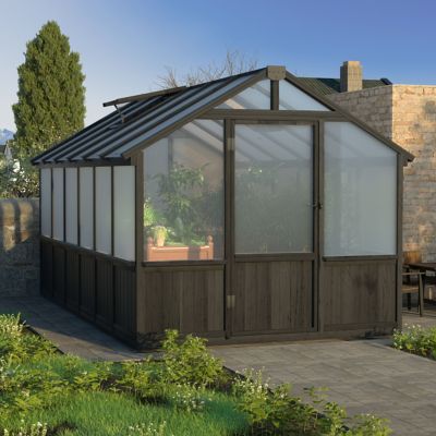 Veikous 8 x 12ft. Wooden Black Polycarbonate Greenhouse with Roof Vent for Outdoor