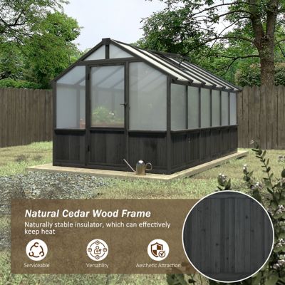 Image showing  8 x 12ft. Wooden Black Polycarbonate Greenhouse with Roof Vent for Outdoor