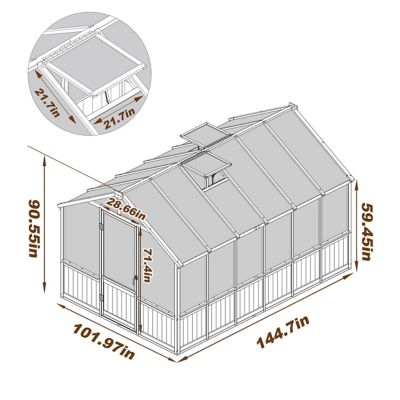 Image showing  8 x 12ft. Wooden Black Polycarbonate Greenhouse with Roof Vent for Outdoor