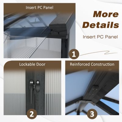 Image showing 5 th Veikous 8 x 12ft. Wooden Black Polycarbonate Greenhouse with Roof Vent for Outdoor