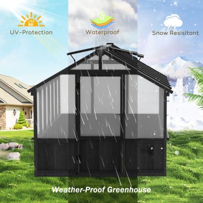 Image showing 6 th Veikous 8 x 12ft. Wooden Black Polycarbonate Greenhouse with Roof Vent for Outdoor
