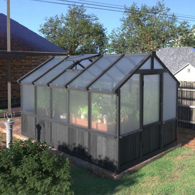 Veikous 8 x 10ft. Wooden Black Garden Plant Greenhouse with Polycarbonate Panels and Adjustable Roof