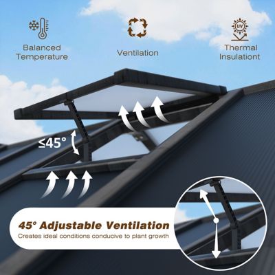Image showing  8 W x 14 ft. D Black Wooden Polycarbonate Outdoor Plant Greenhouse with Adjustable Roof Vents, Black