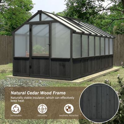 Image showing  8 W x 14 ft. D Black Wooden Polycarbonate Outdoor Plant Greenhouse with Adjustable Roof Vents, Black