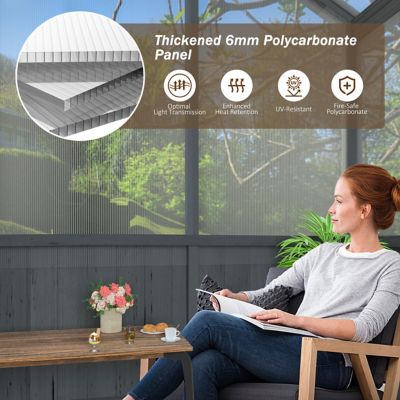 Image showing  8 W x 14 ft. D Black Wooden Polycarbonate Outdoor Plant Greenhouse with Adjustable Roof Vents, Black