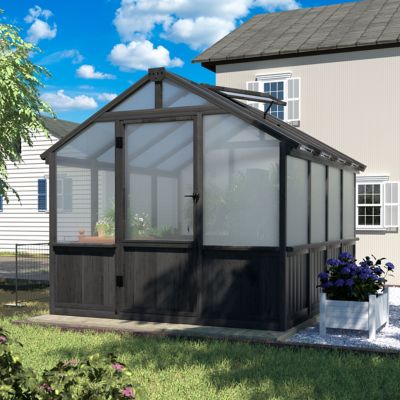 Veikous 8 x 8ft. Wooden Black Garden Greenhouse with Multi-Layer Polycarbonate Panels and Adjustable Roof