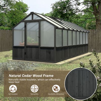 Image showing  8 W x 16 ft. D Black Wooden Polycarbonate Outdoor Plant Greenhouse with Adjustable Roof Vents