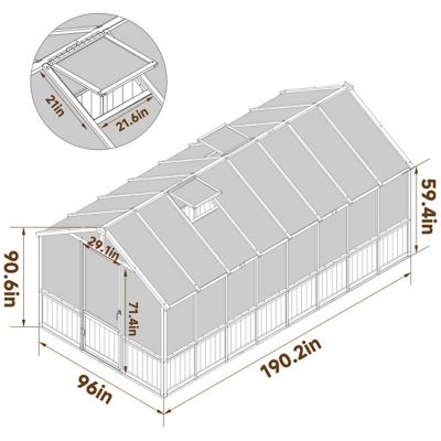 Image showing  8 W x 16 ft. D Black Wooden Polycarbonate Outdoor Plant Greenhouse with Adjustable Roof Vents