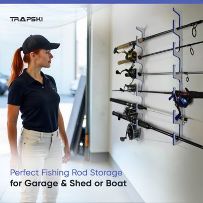 Image showing  Premium Fishing Rod Holder Rack Organizers 4 Slot Wall or Ceiling or Boat Mounted Fishing Rod Rack Stackable Storage
