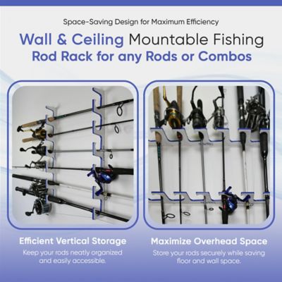 Image showing  Premium Fishing Rod Holder Rack Organizers 6 Slot Wall or Ceiling or Boat Mounted Fishing Rod Rack Stackable Storage