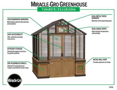 Image showing  6 x 7 x 8.5 ft Brown Wood Greenhouse