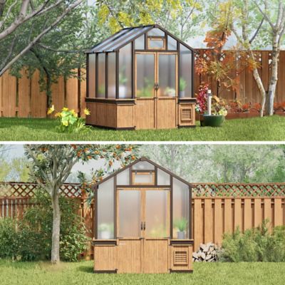 Image showing  6 x 7 x 8.5 ft Brown Wood Greenhouse