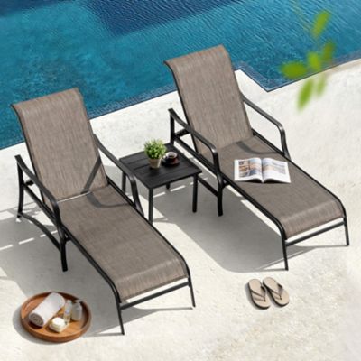 Nuu Garden 3 pc. Textilene Patio Chaise Lounge Set with Side Table