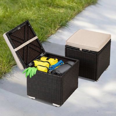 Nuu Garden 2 pc. Patio Ottomans with Detachable Cushions, Hidden Storage