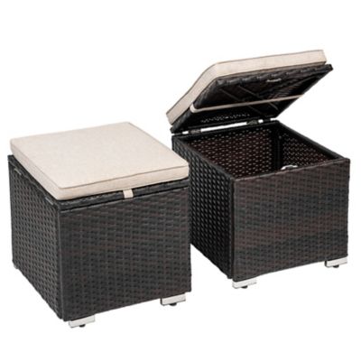 Image showing  2 pc. Patio Ottomans with Detachable Cushions, Hidden Storage