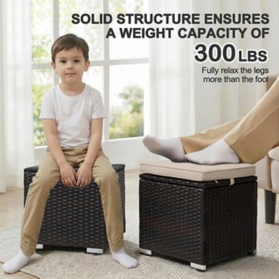 Image showing  2 pc. Patio Ottomans with Detachable Cushions, Hidden Storage