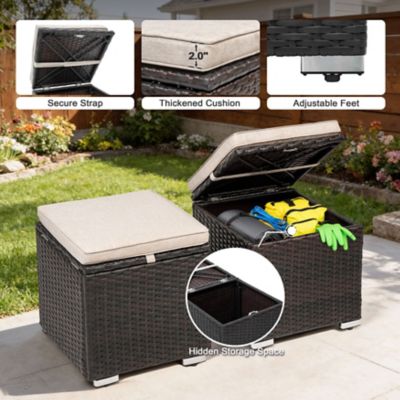 Image showing  2 pc. Patio Ottomans with Detachable Cushions, Hidden Storage