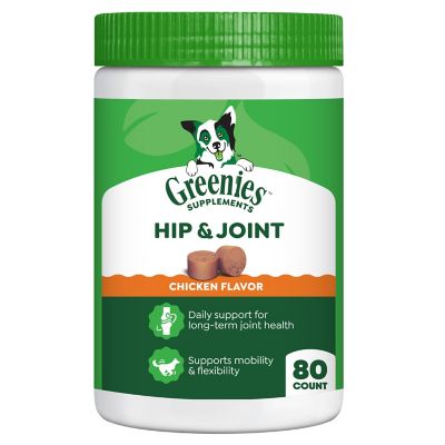 Greenies Supplements Chicken Flavor Hip and Joint Chews for Dogs, 16.2 oz Tub, 80 ct.