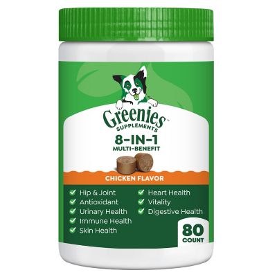 Greenies Supplements Chicken Flavor 8-in-1 Multi-Benefit Soft Dog Chews, 15.5 oz Tub, 80 ct.