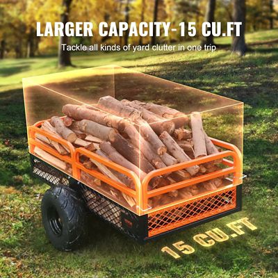 Image showing  ATV Dump Trailer 1500lbs 15cu ft Steel Tow-Behind Cart Removable Sides 2 Tire