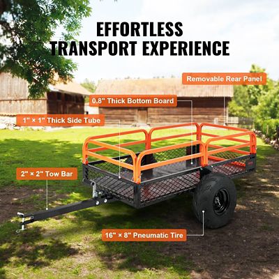 Image showing  ATV Dump Trailer 1500lbs 15cu ft Steel Tow-Behind Cart Removable Sides 2 Tire