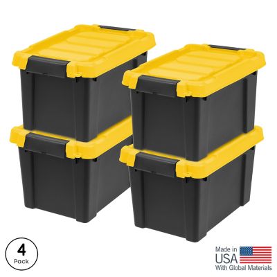 IRIS USA 5 gal. Black Plastic Latching Storage Bin with Lid, 4 pk.