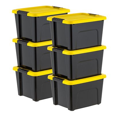 IRIS USA 5 gal. Black Plastic Storage Bin with Lid, 6 pk.